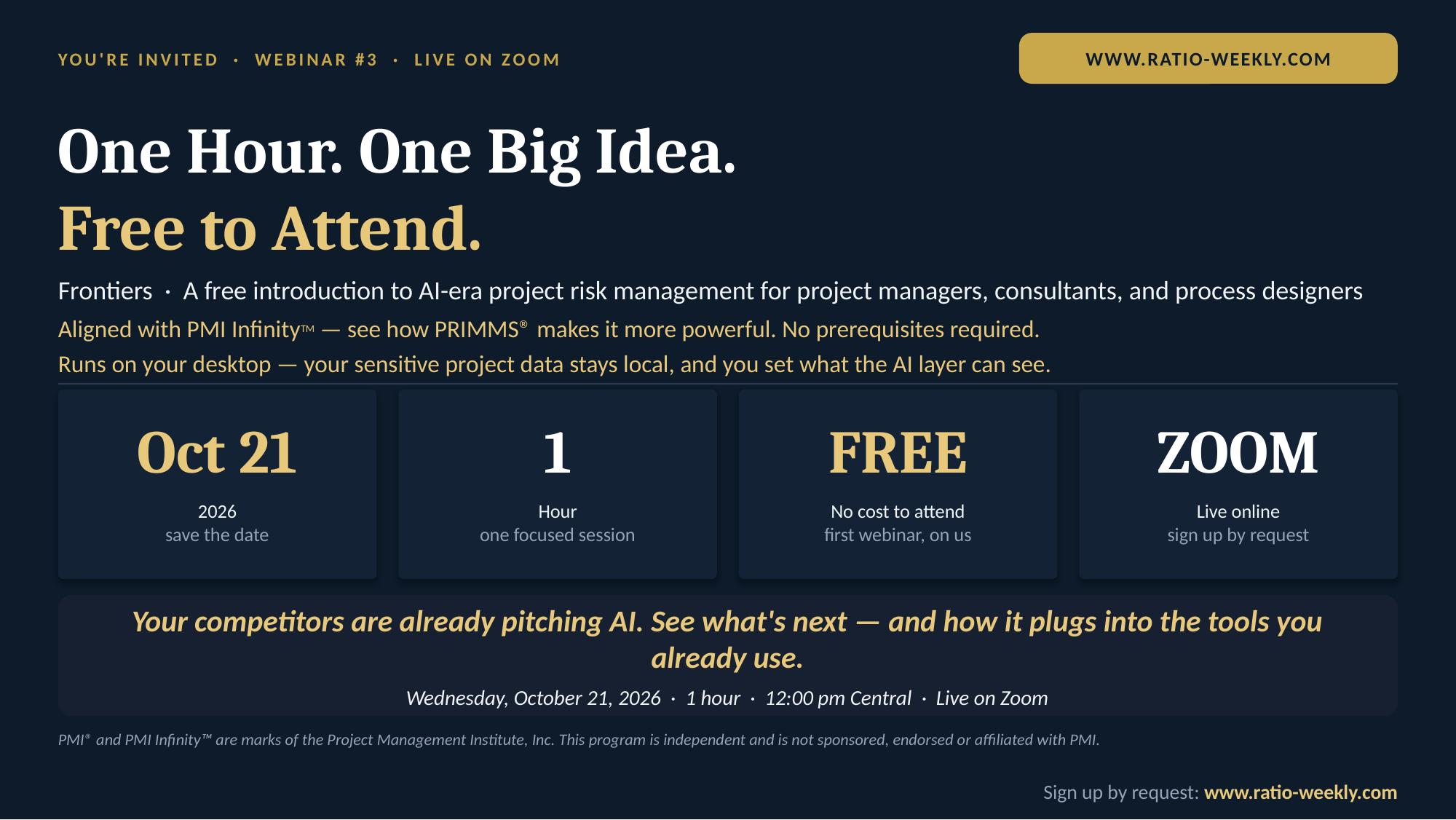 Hybrid Cognition Forum — slide 6 of 8: one hour, one big idea — event details for webinar #3