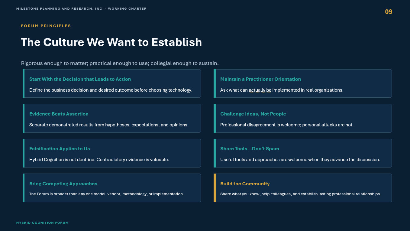 Forum principles — the culture we want to establish
