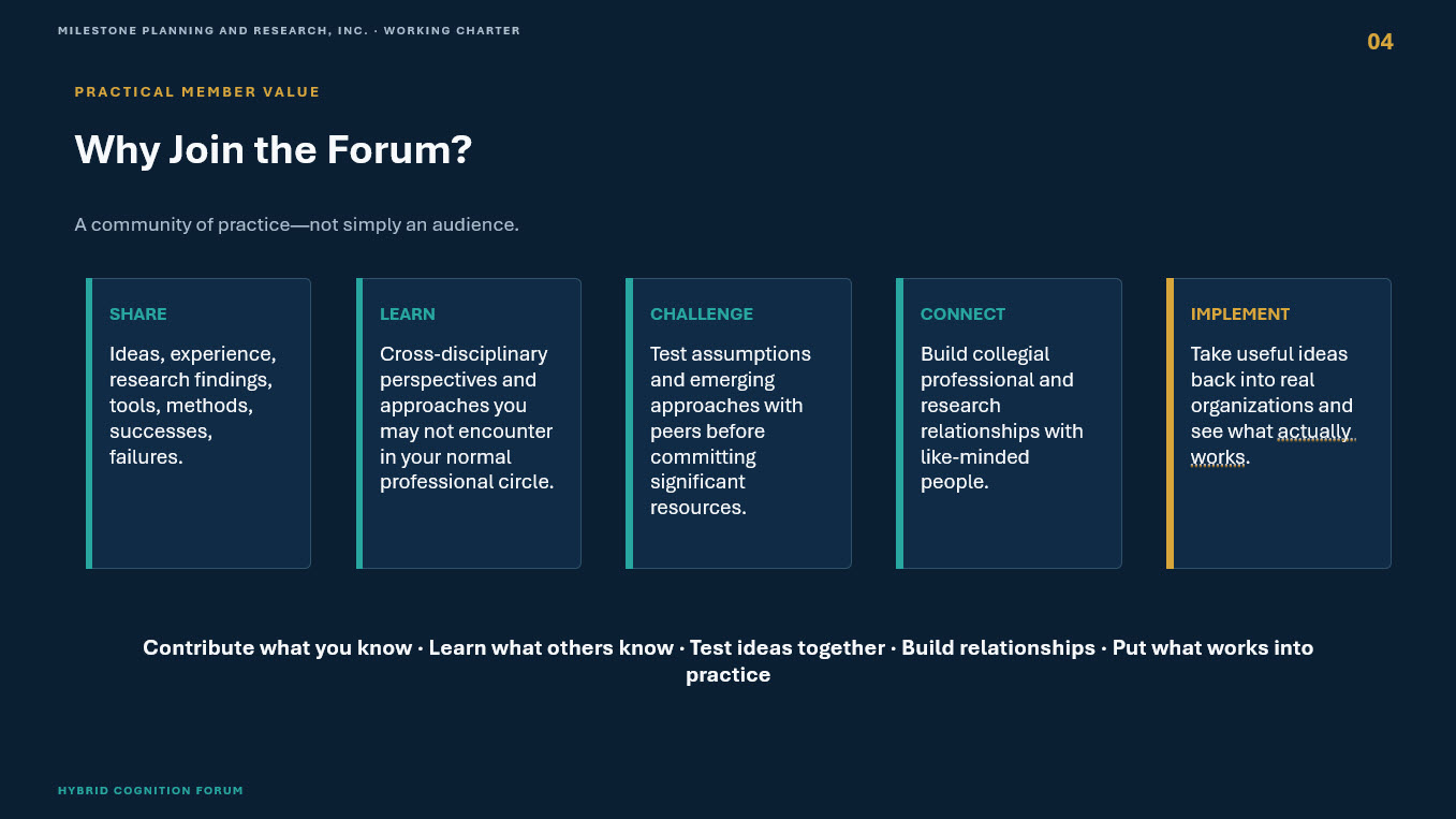 Why join the Forum — share, learn, challenge, connect, implement
