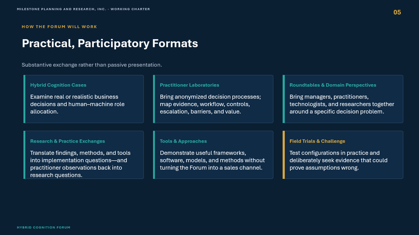 How the Forum will work — practical, participatory formats