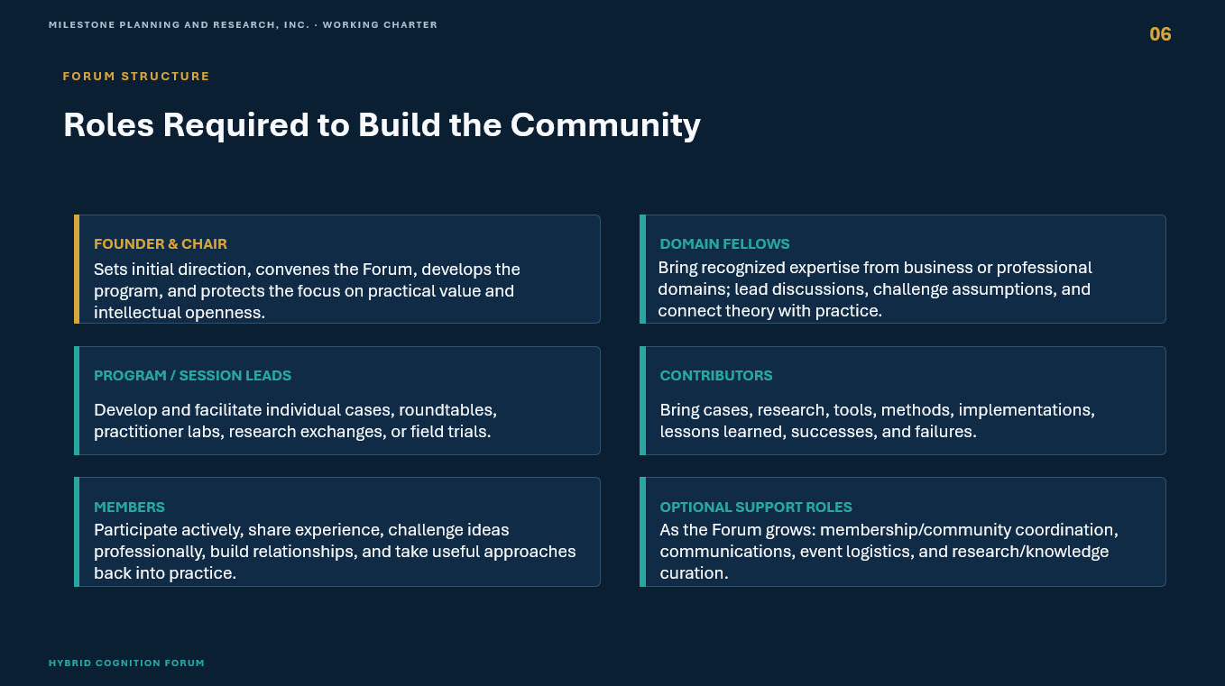 Forum structure — roles required to build the community